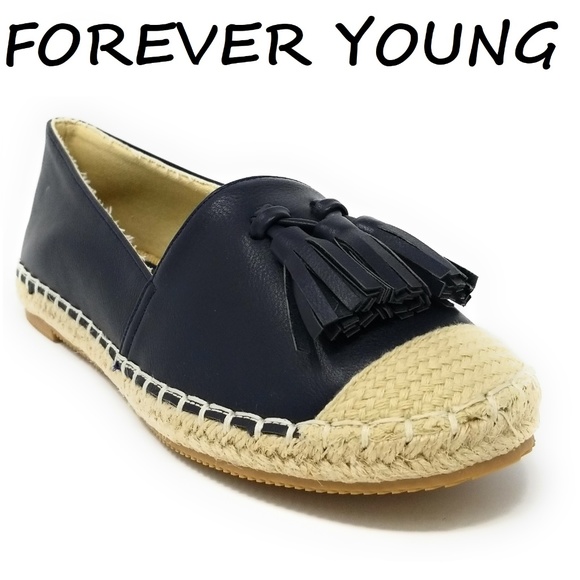 Forever Young Shoes - Women Espadrille Flats with Tassels, B-2605, Navy Forever Young Shoes - Women Espadrille Flats with Tassels, B-2605, Navy